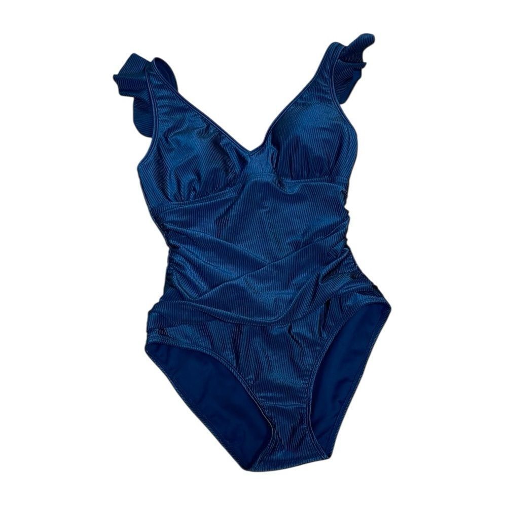 Ellen Tracy Ribbed Navy Blue Swimsuit, 8